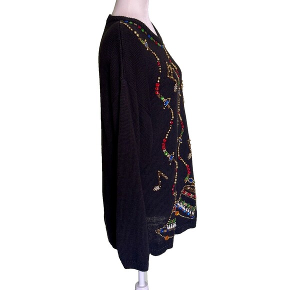 Vtg Victoria Harbour Women's Black Christmas Beaded/Rhinestone Sweater Size L - Picture 4 of 5